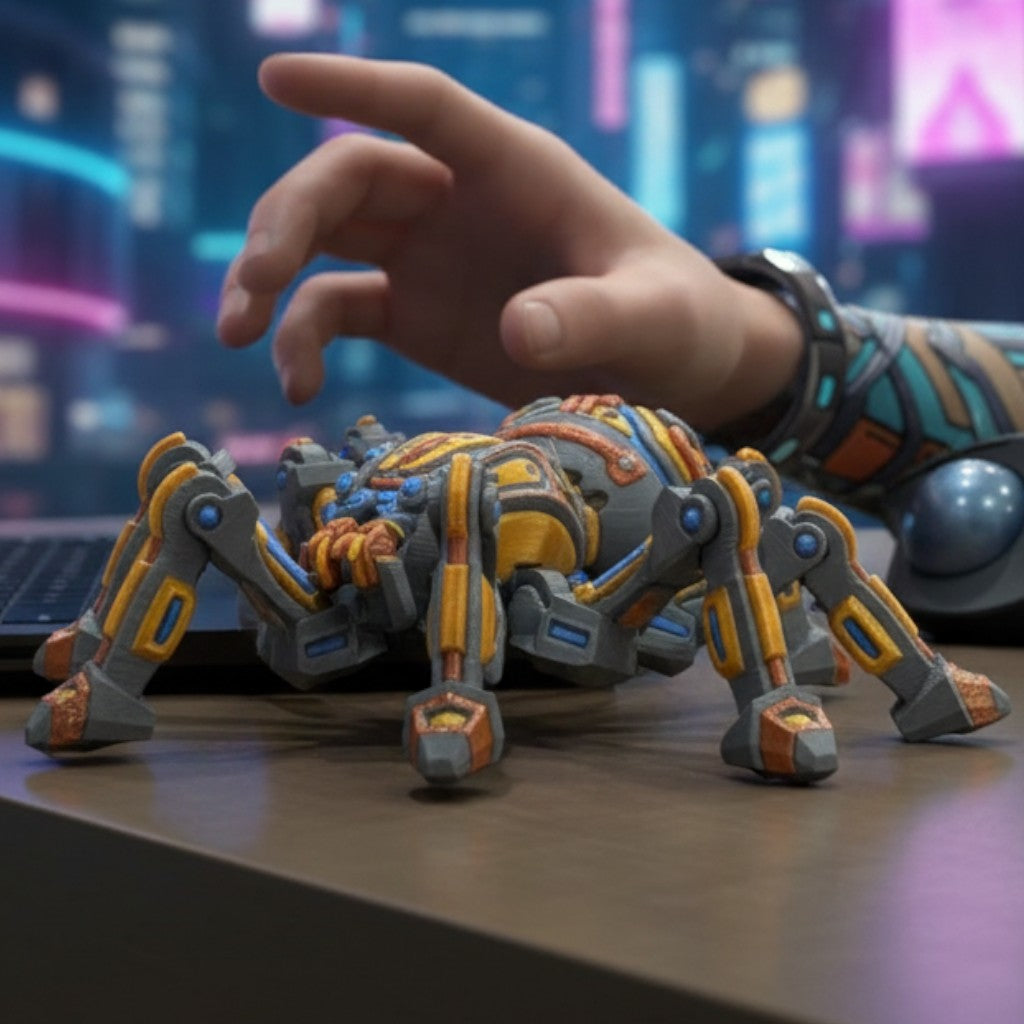 Articulated Mech Spider Multicolor 3D Printed Robot Collectible, Poseable Sci-Fi Desk Display