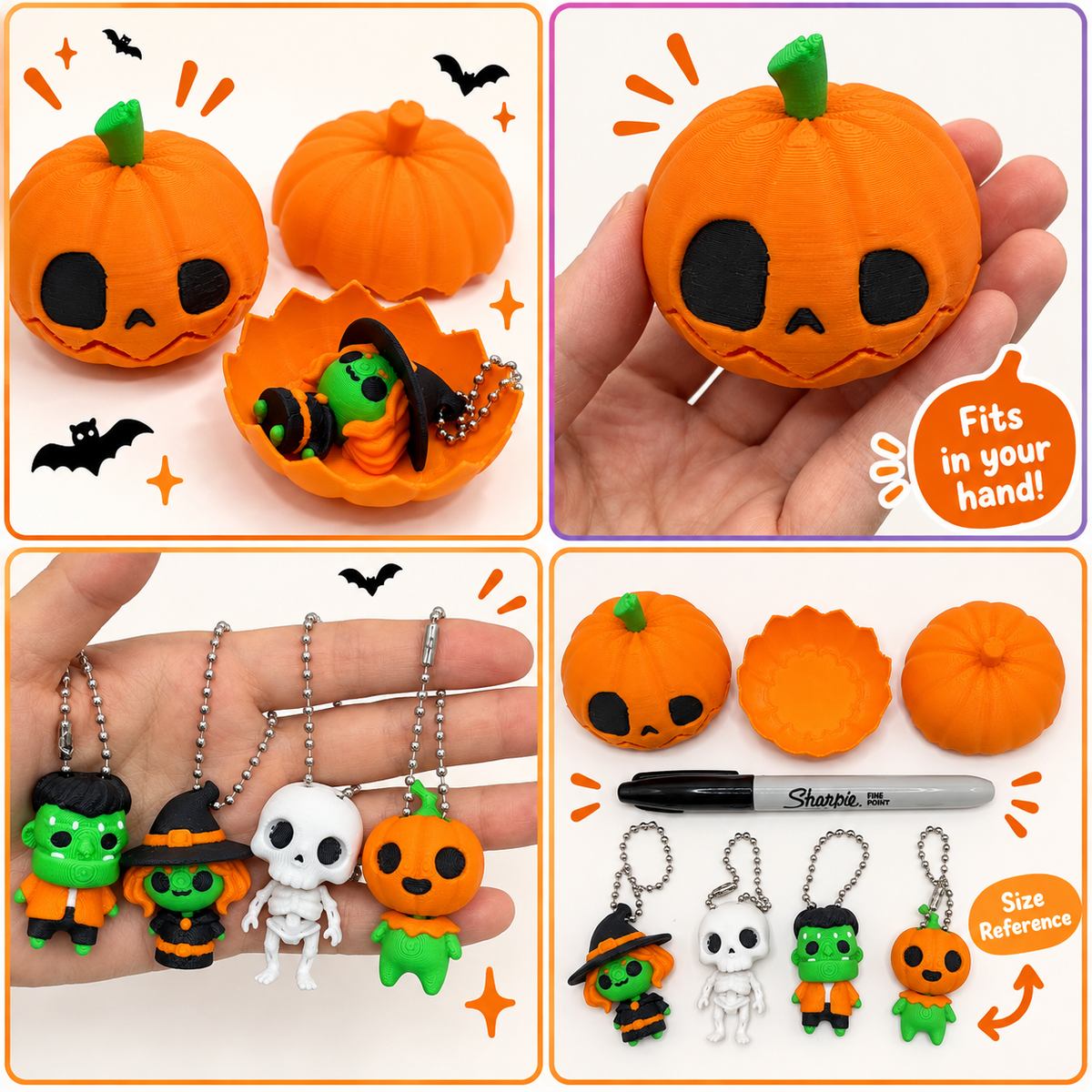 Halloween Mystery Pumpkin – 3D Printed Surprise Keychain - 1 of 4 Spooky Halloween Character Keychains
